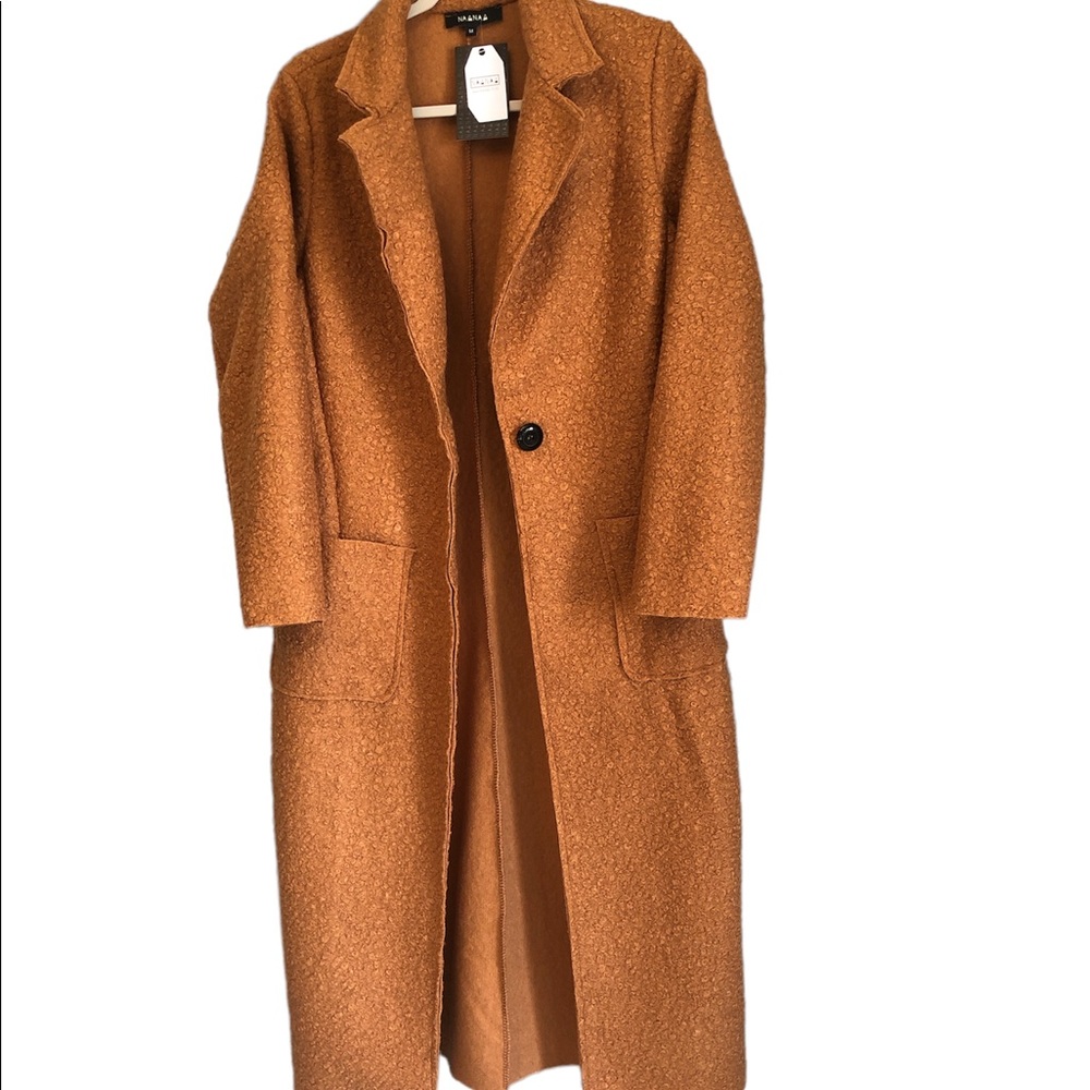 NWT ASOS Long camel coat with belt from Naa Naa Size M $129 - Picture 8 of 11